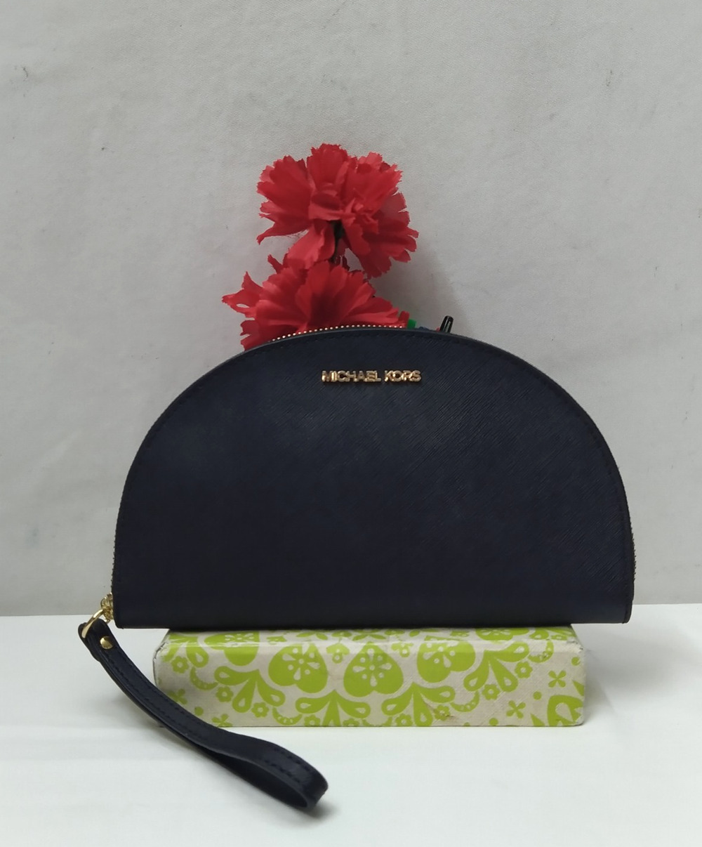 Michael Kors Black Leather Zipper Closure Round Wallet